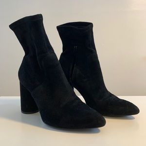 Suede Sock Boots Pointed Toe Black